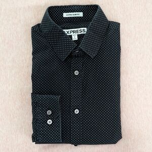 Express Men's Black Polka Dot Long Sleeve Shirt